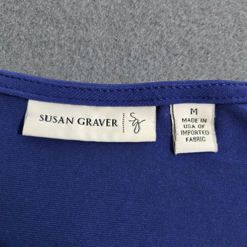 Susan Graver M Liquid Knit Split V-Neck 3/4 Sleeve Royal Blue Blouse - Picture 4 of 8